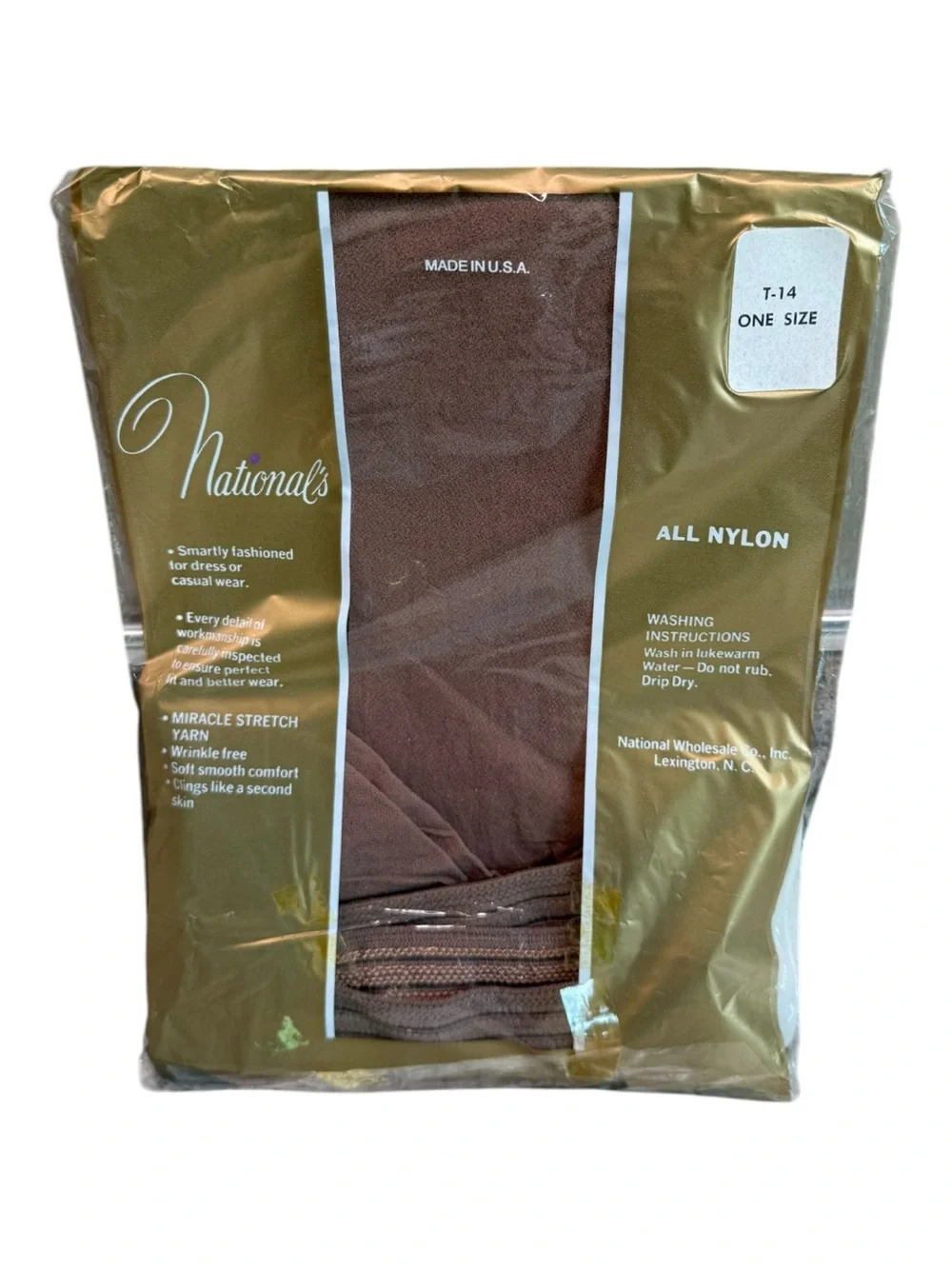 National’s Guaranteed Hosiery Stay Up Nylon Stockings One Size T-14 Woodbeige